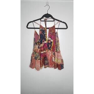 Rachel Zoe Tank Top Womens Medium Boho Patchwork Festival Peplum Rayon Shirt